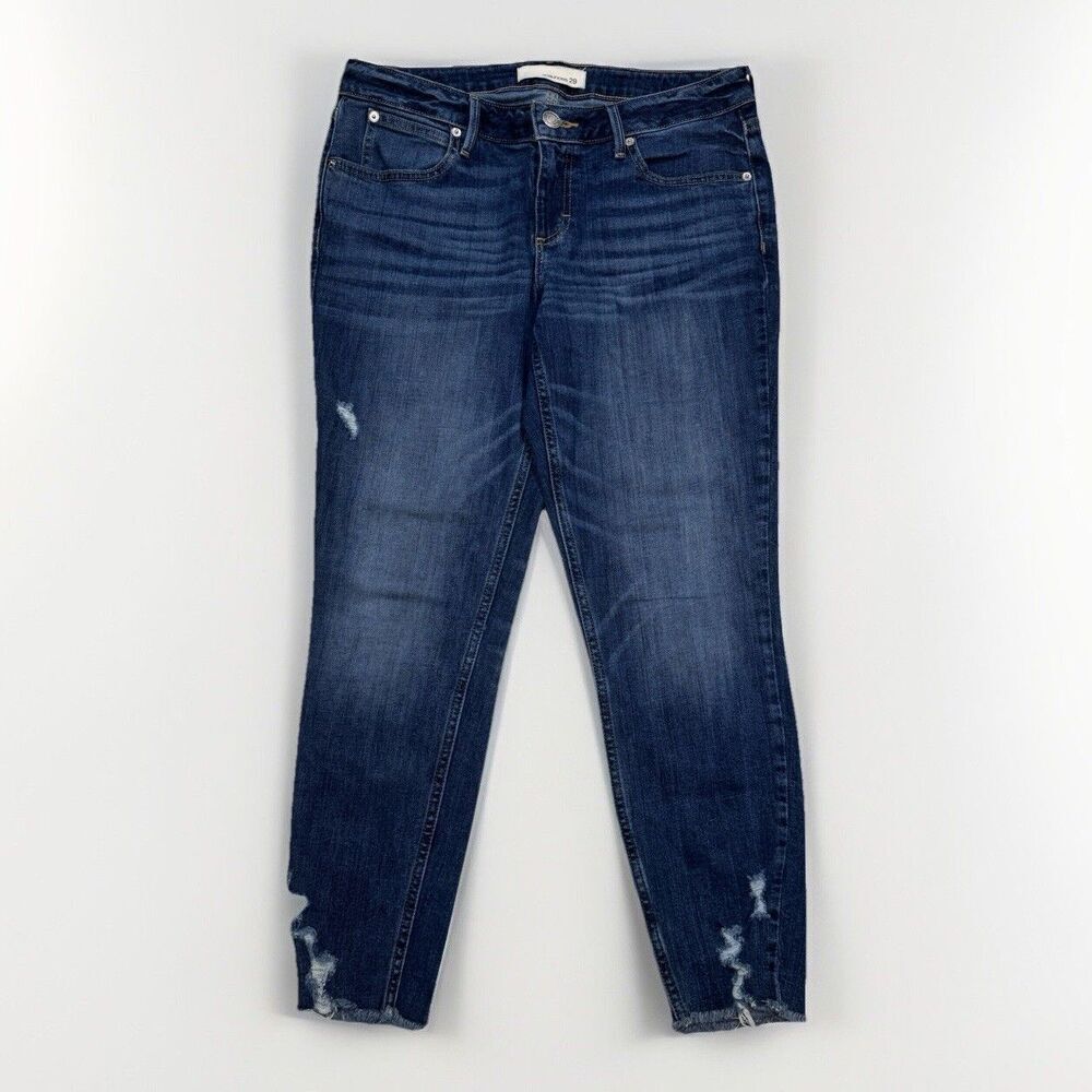 Maurices Jeans Womens 29 Ankle Skinny Distressed Blue Stretch Measures 31 x 26.5